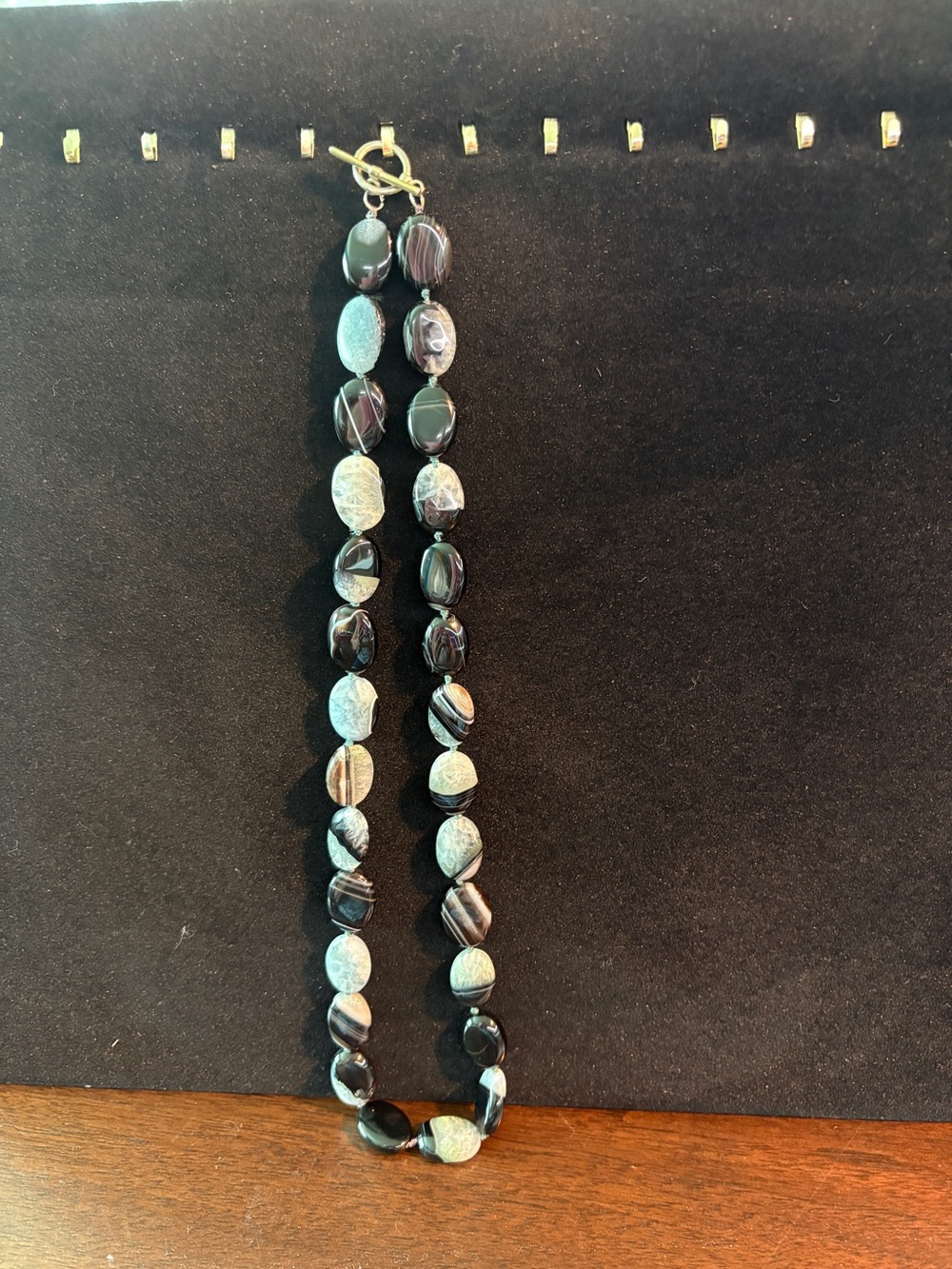 Handmade Black and Gray Agate Bead Necklace